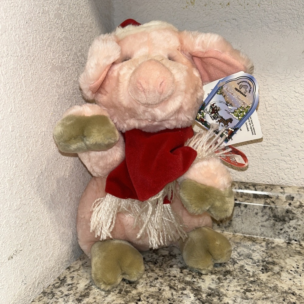 CHRISTMAS MUSICAL PLUSH PIG! STANDS APPROX. 12" TALL - ALL TAGS ATTACHED‎ P1